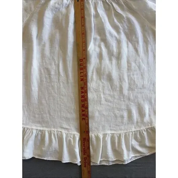 Terzo Millennio Italy White 100% Linen Blouse L Ruffle Hem Boho Top Shirt - Picture 7 of 9